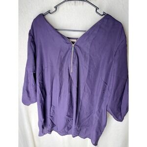 MPH Collection Blouse Womens 2X Purple Boat Neck Roll Tab Sleeve Back Zip